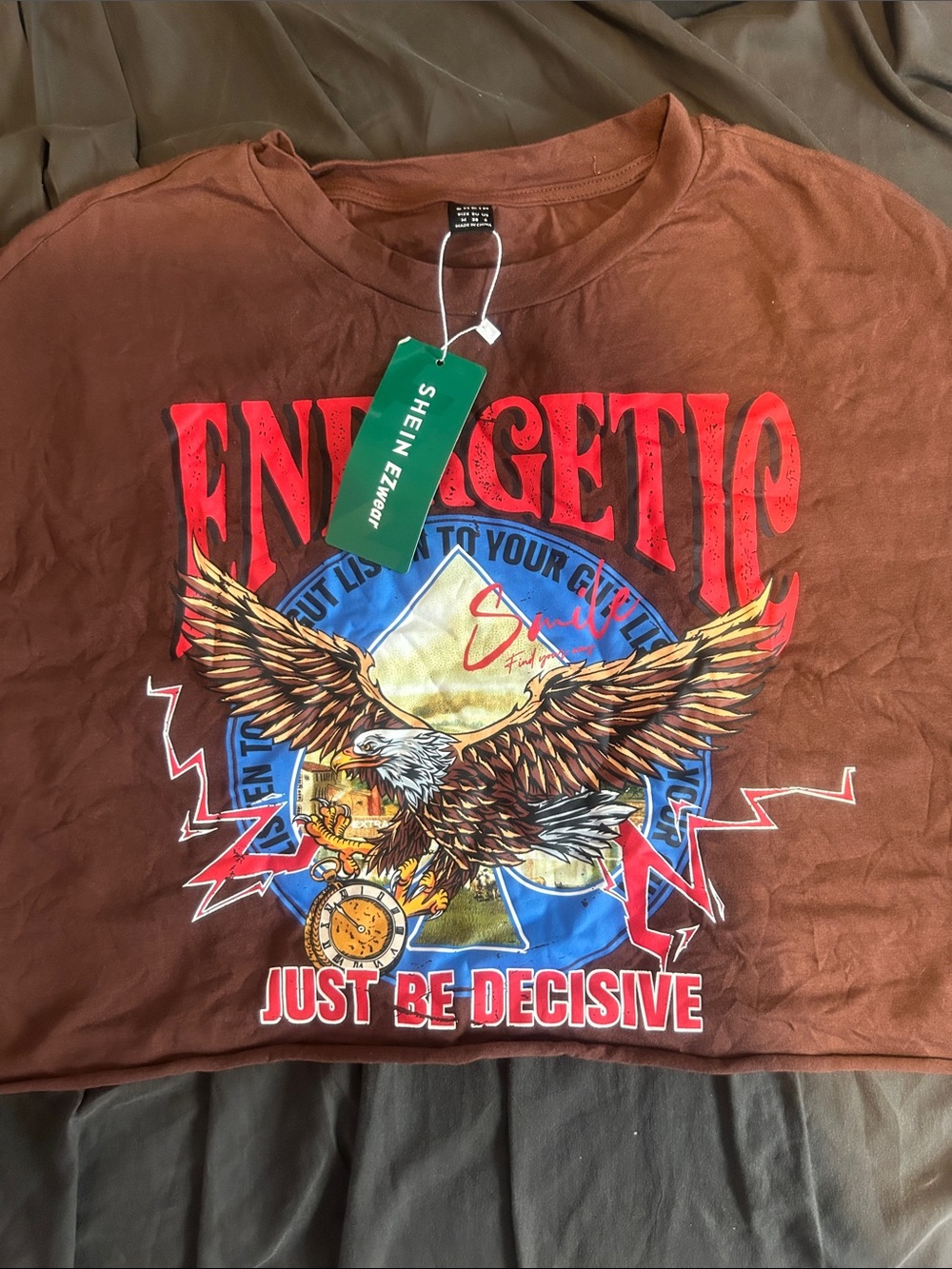 SHEIN Brown Graphic 'Energetic' Eagle Tee